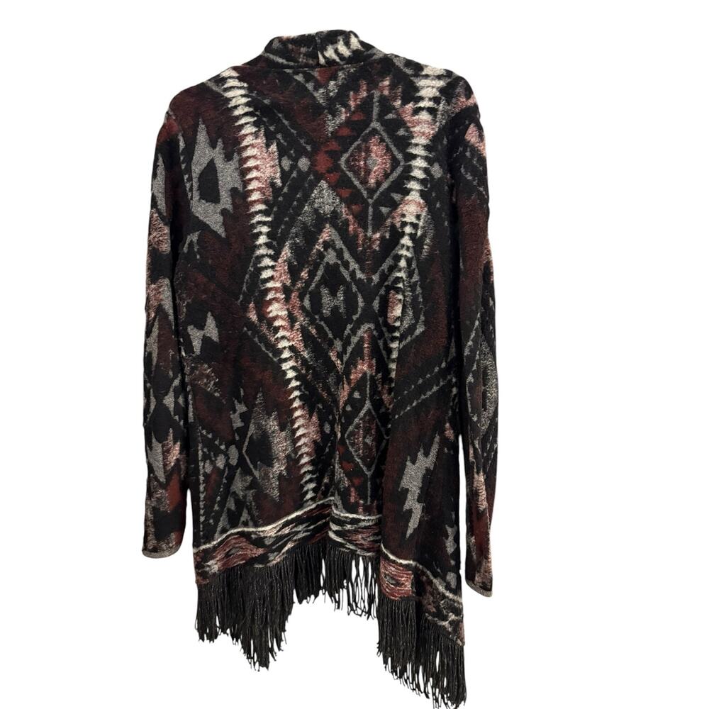 Lucky Brand Southwestern Aztec Fringe Hem Knit Sweater L Boho Cotton Blend Cozy - Picture 4 of 8